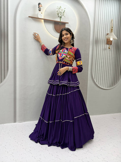 Women's Pure Cotton Navratri Lehenga Choli with Koti | Heavy Gamathi Work, Mirror Lace & 9 Meter Flair | Fully Stitched