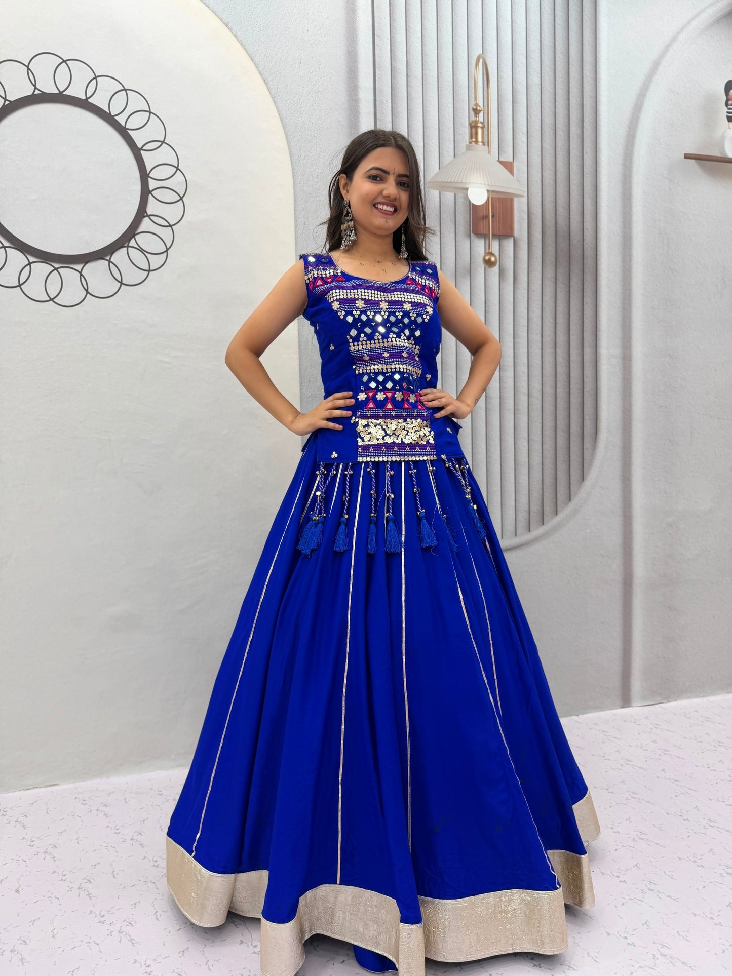 mother navratri pure cotton lehenga choli set | mirror hand work & ribbon work | family matching ethnic outfit