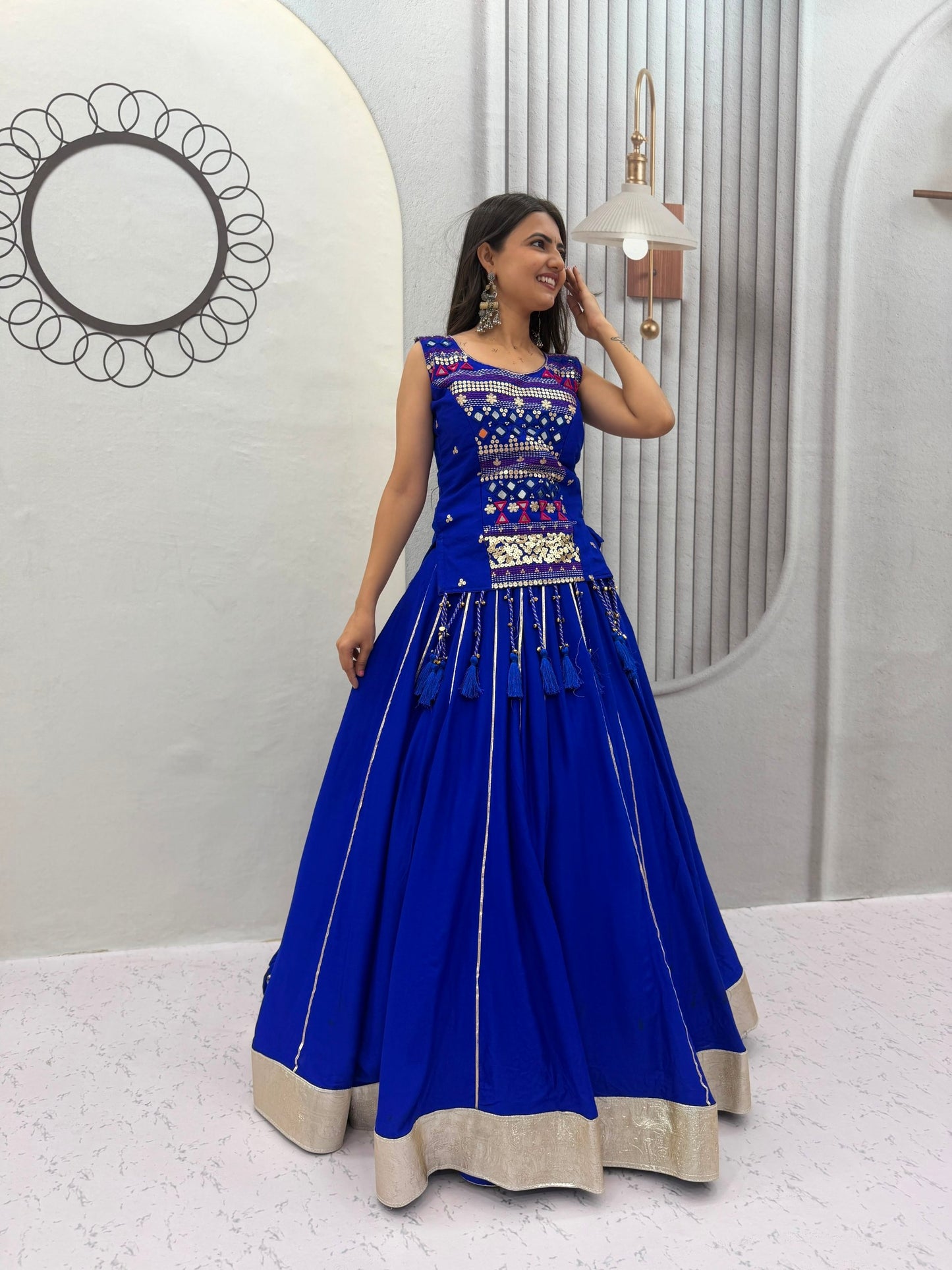 mother navratri pure cotton lehenga choli set | mirror hand work & ribbon work | family matching ethnic outfit