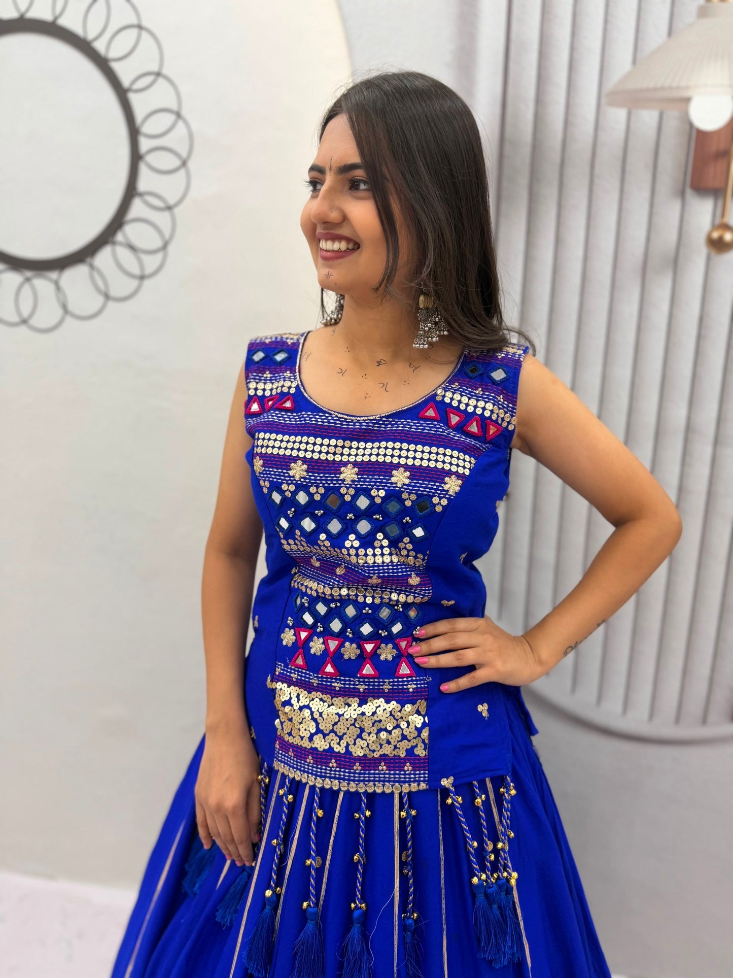 mother navratri pure cotton lehenga choli set | mirror hand work & ribbon work | family matching ethnic outfit