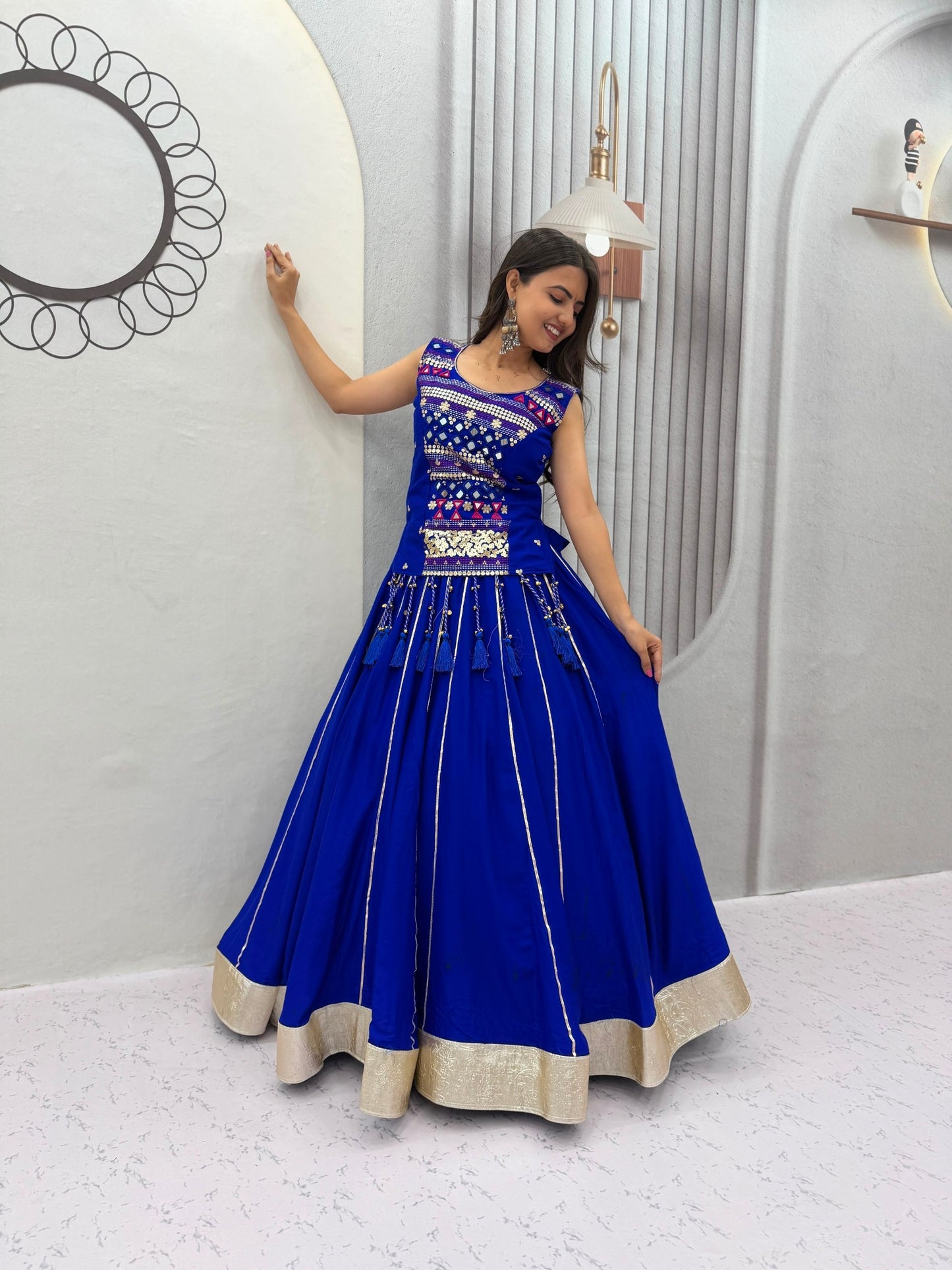 mother navratri pure cotton lehenga choli set | mirror hand work & ribbon work | family matching ethnic outfit