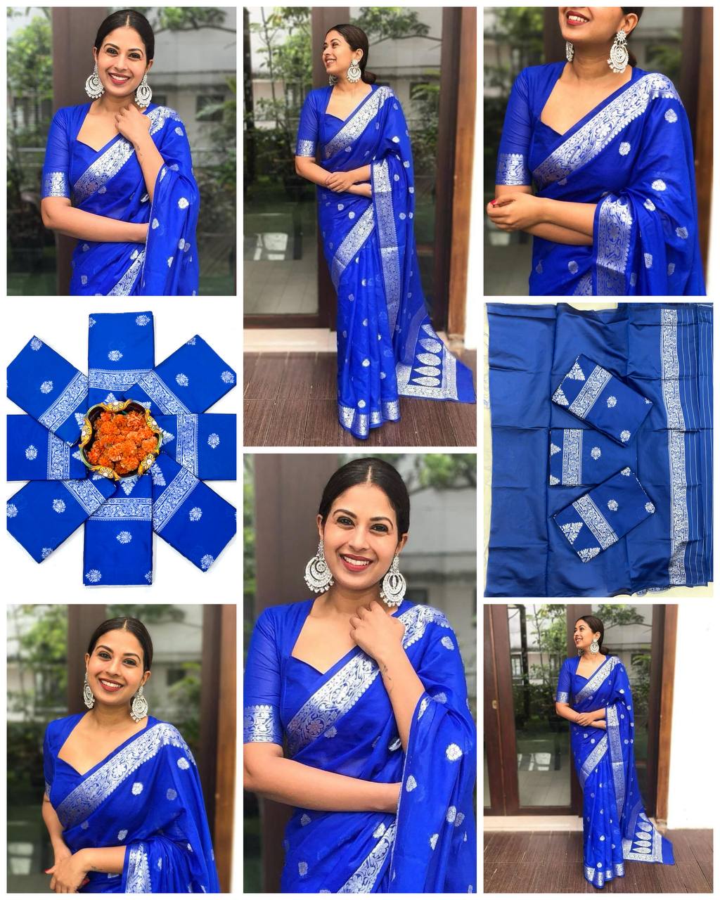women’s soft lichi silk saree with rich pallu & jacquard work | royal blue traditional saree