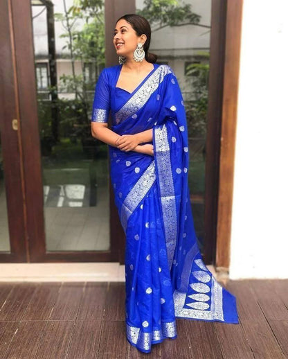 Women’s Soft Lichi Silk Saree with Rich Pallu & Jacquard Work | Royal Blue Traditional Saree