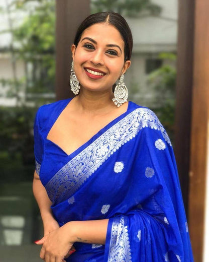 Women’s Soft Lichi Silk Saree with Rich Pallu & Jacquard Work | Royal Blue Traditional Saree