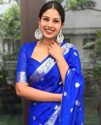 Women’s Soft Lichi Silk Saree with Rich Pallu & Jacquard Work | Royal Blue Traditional Saree