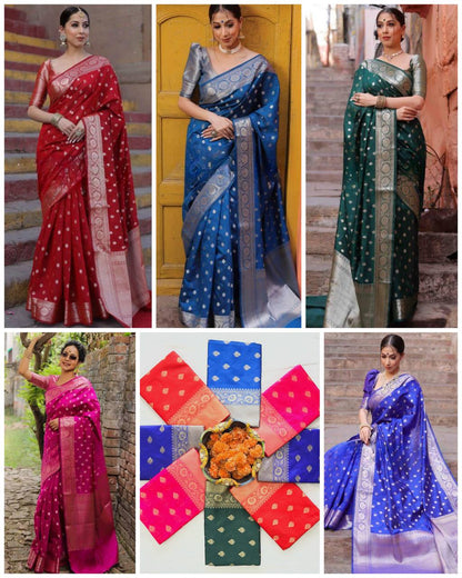 Women’s Soft Lichi Silk Saree with Rich Pallu & Jacquard Weaving Work | Traditional Festive Silk Saree Collection