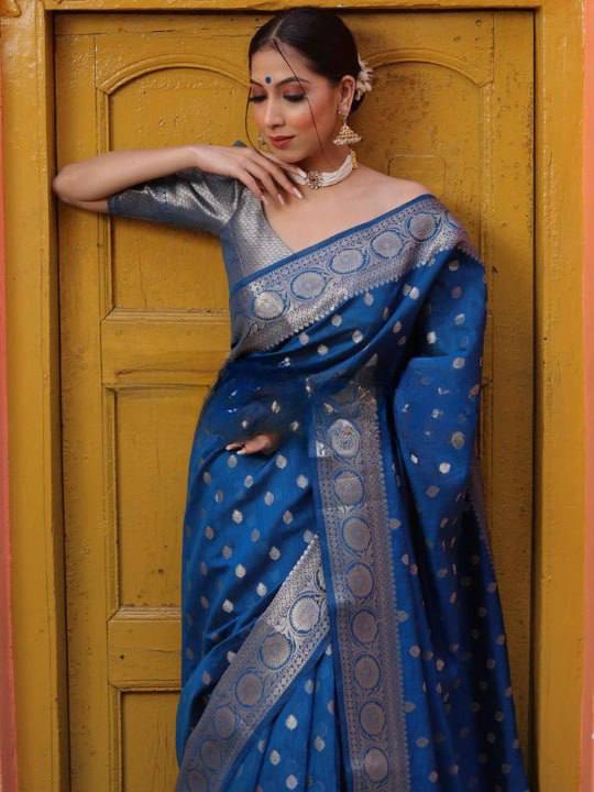 women’s soft lichi silk saree with rich pallu & jacquard weaving work | traditional festive silk saree collection