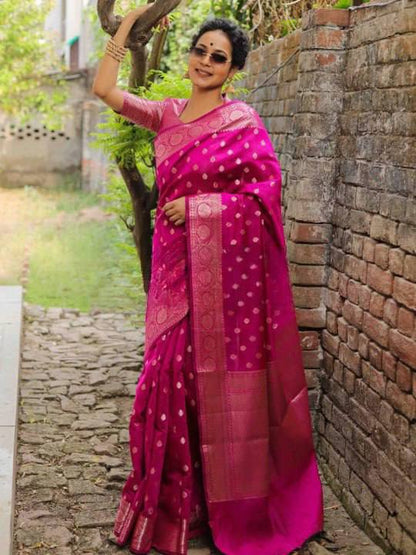 Women’s Soft Lichi Silk Saree with Rich Pallu & Jacquard Weaving Work | Traditional Festive Silk Saree Collection