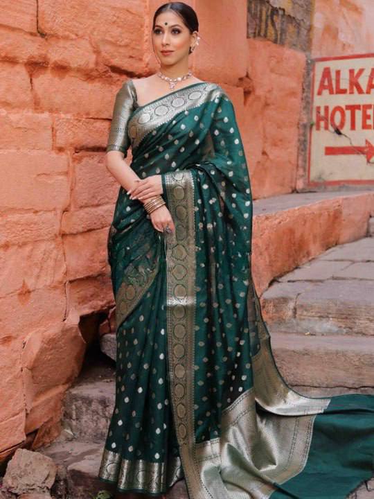 women’s soft lichi silk saree with rich pallu & jacquard weaving work | traditional festive silk saree collection