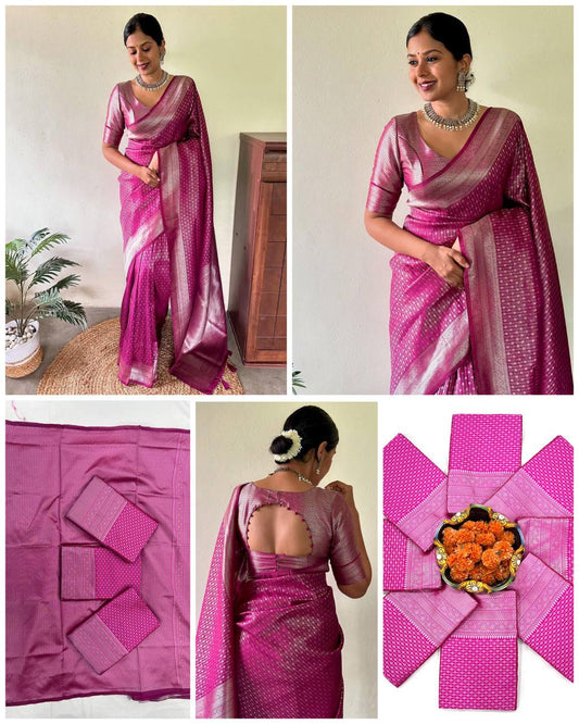 Women’s Soft Lichi Silk Saree with Rich Pallu & Jacquard Weaving | Heavy Brocade Blouse Festive Saree