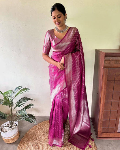 Women’s Soft Lichi Silk Saree with Rich Pallu & Jacquard Weaving | Heavy Brocade Blouse Festive Saree