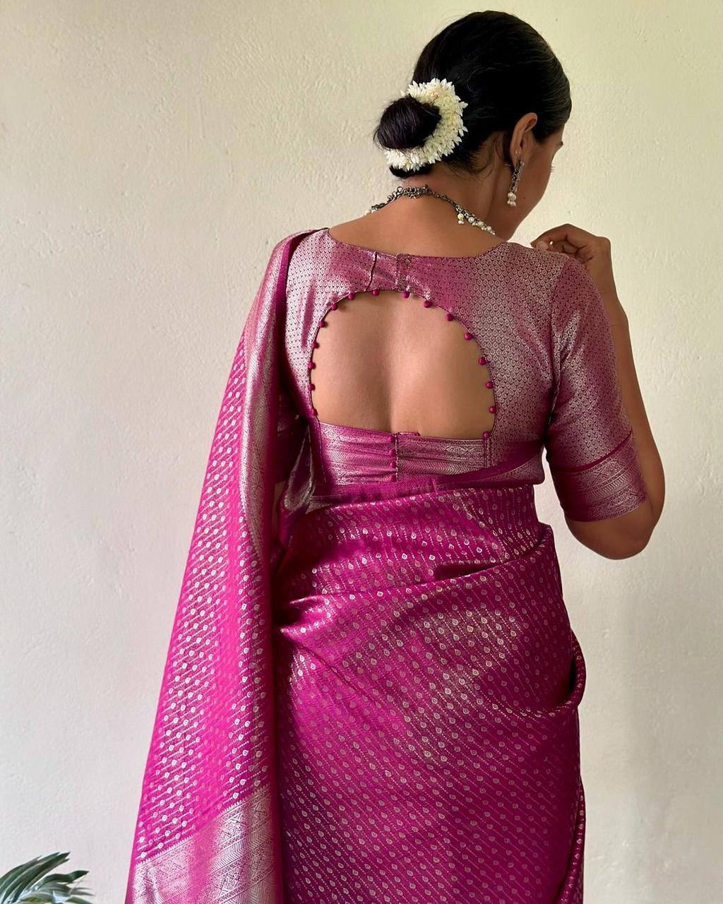 women’s soft lichi silk saree with rich pallu & jacquard weaving | heavy brocade blouse festive saree