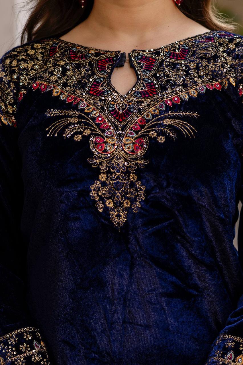velvet kurti, dupatta & pent