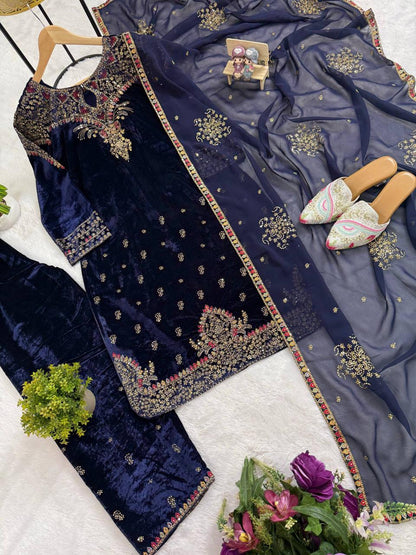 VELVET KURTI, DUPATTA & PENT