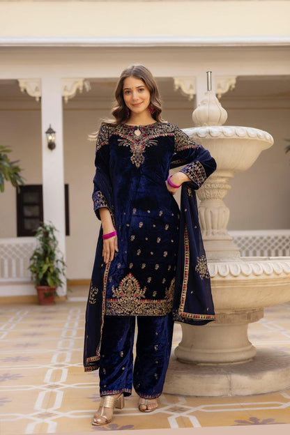 VELVET KURTI, DUPATTA & PENT
