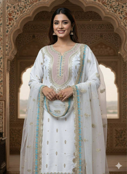 FOR THIS EID 🌙 OUR SEQUENCE EMBROIDERY WORKED TOP, PLAZZO AND DUPATTA