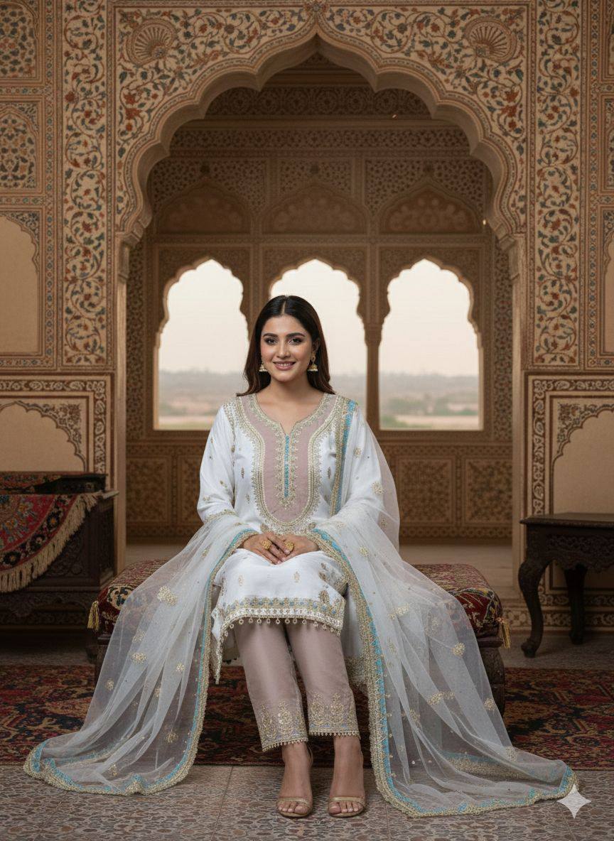 for this eid 🌙 our sequence embroidery worked top, plazzo and dupatta