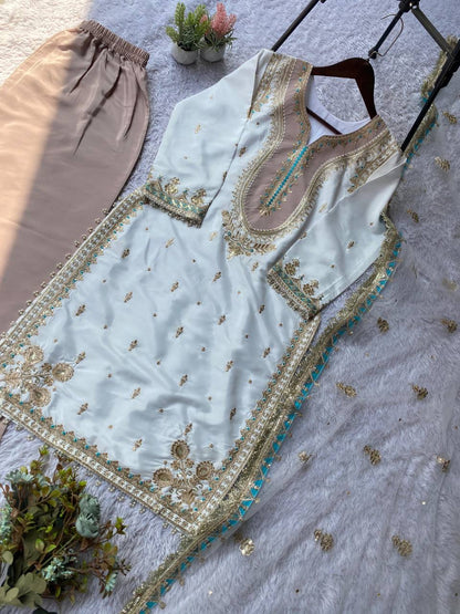 FOR THIS EID 🌙 OUR SEQUENCE EMBROIDERY WORKED TOP, PLAZZO AND DUPATTA