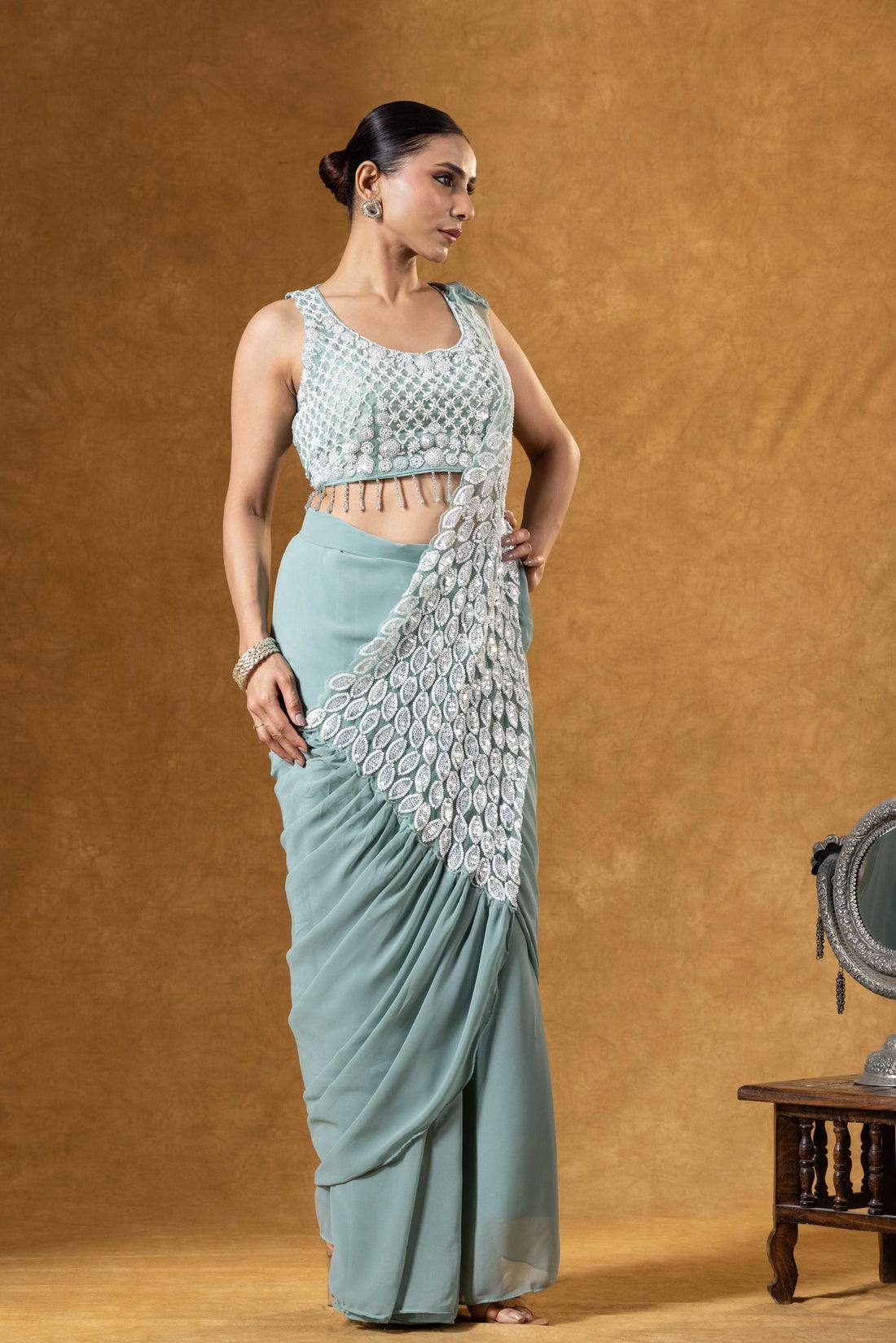 saree with fully embroidered