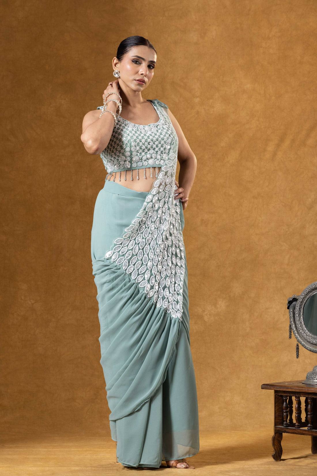 saree with fully embroidered