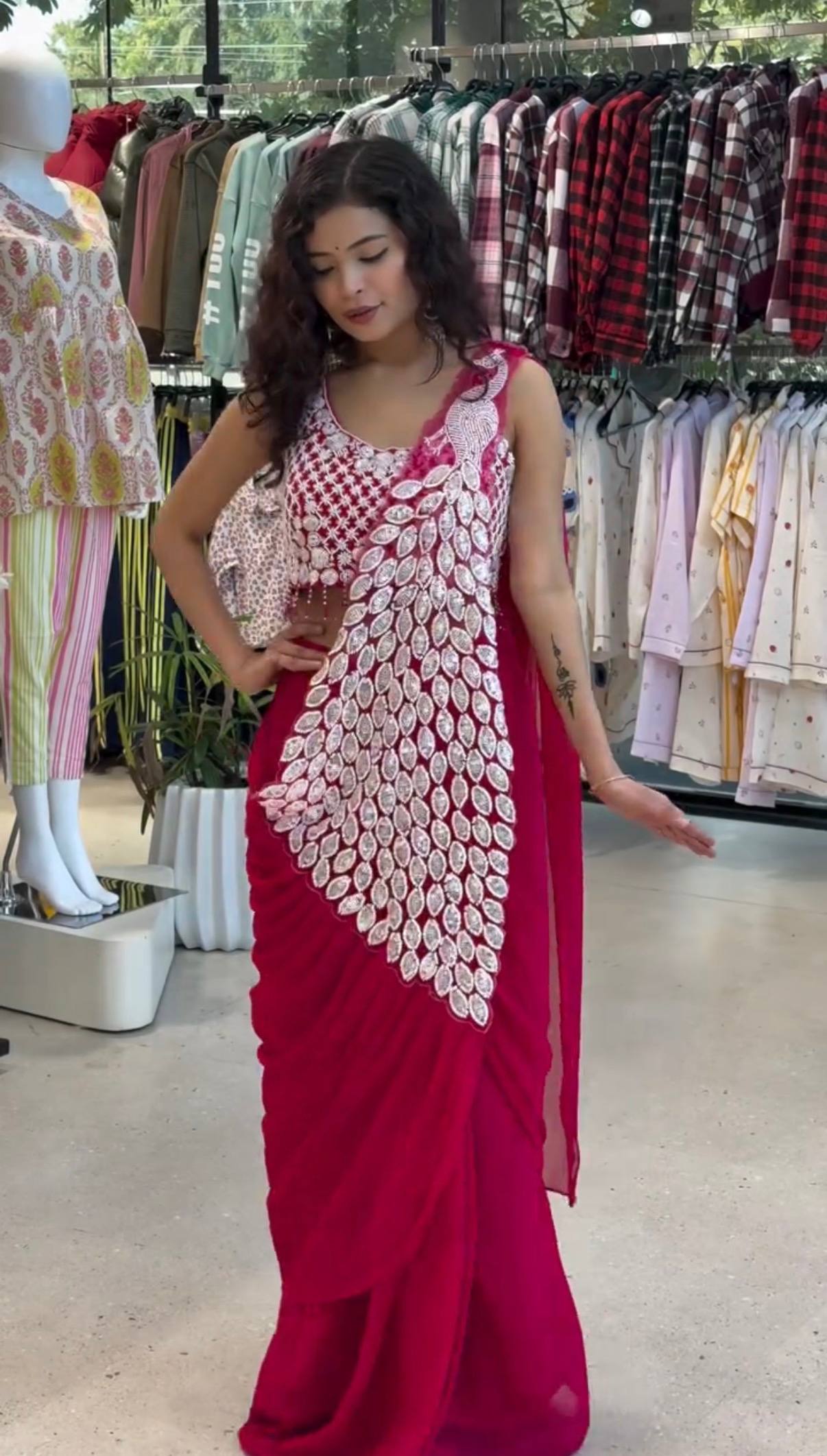 saree with fully embroidered