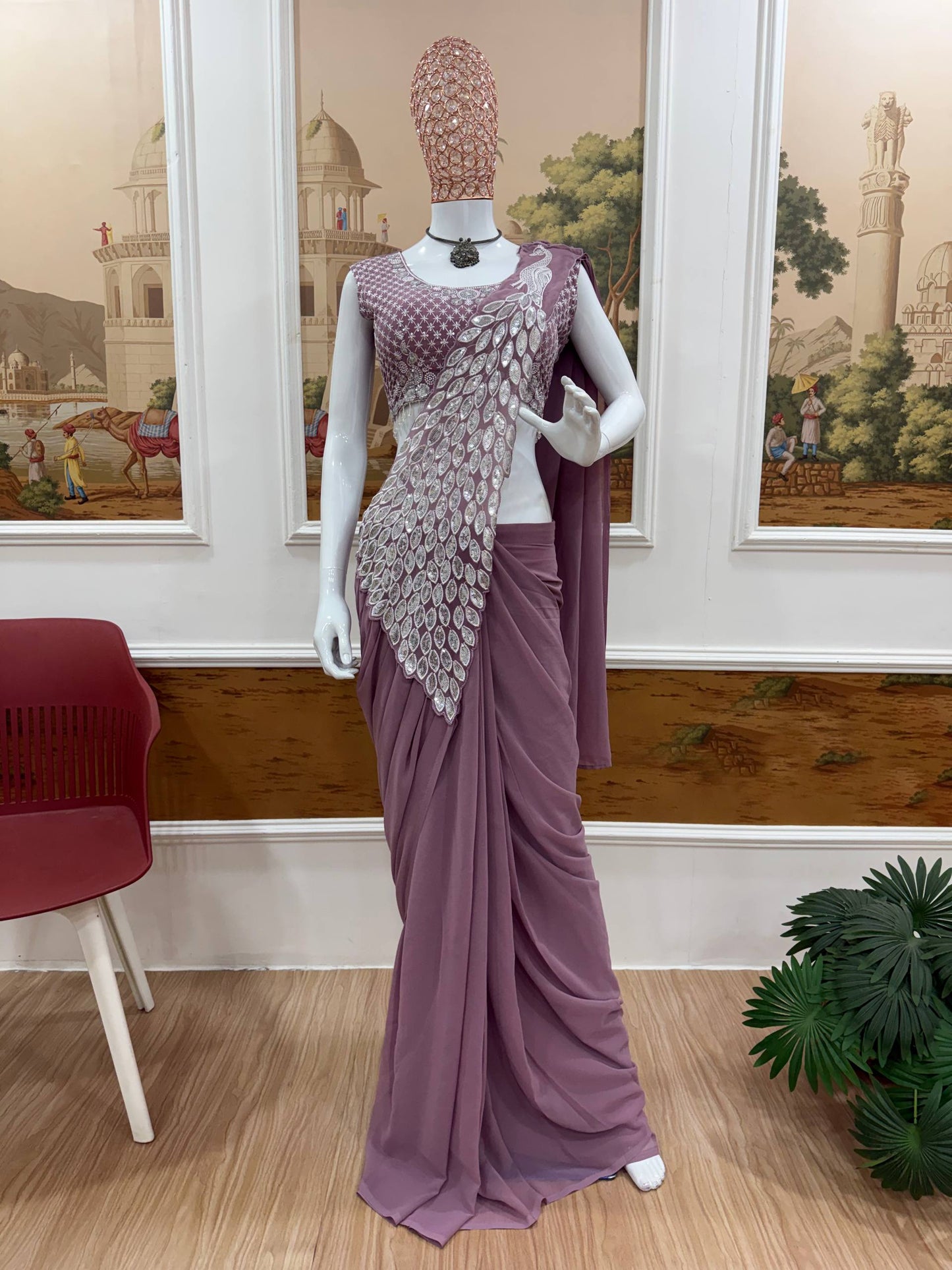 saree with fully embroidered