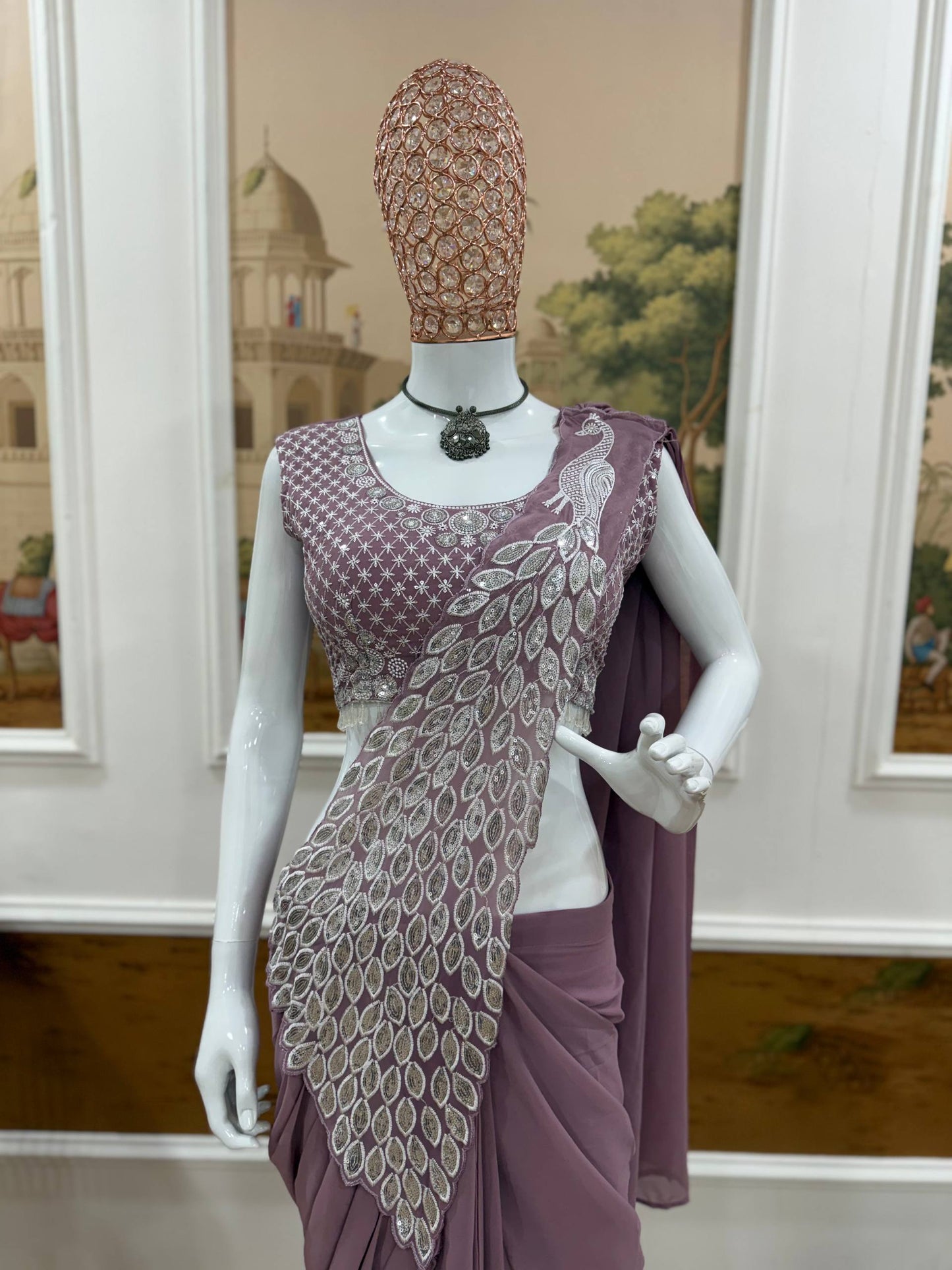 saree with fully embroidered