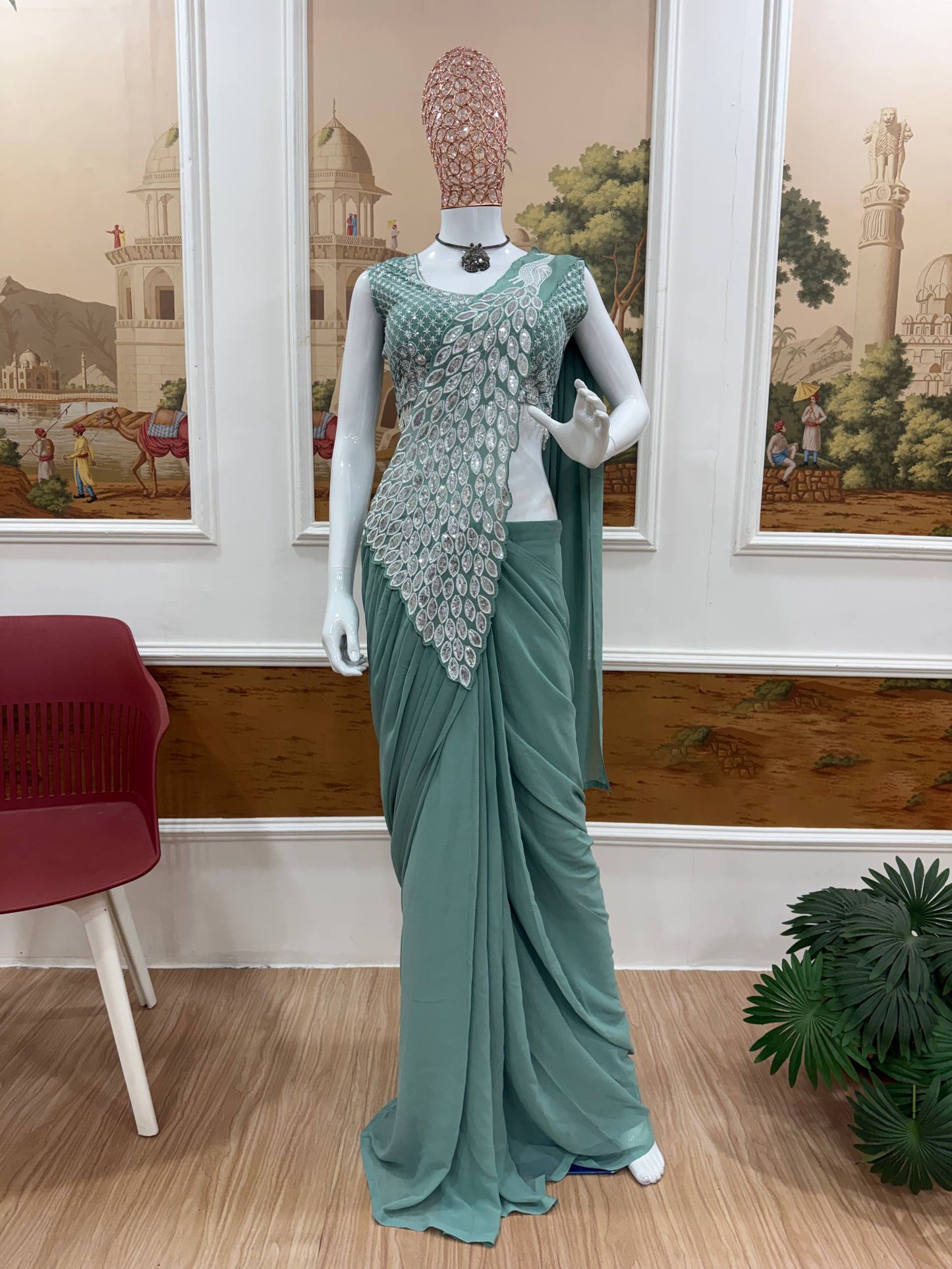 saree with fully embroidered