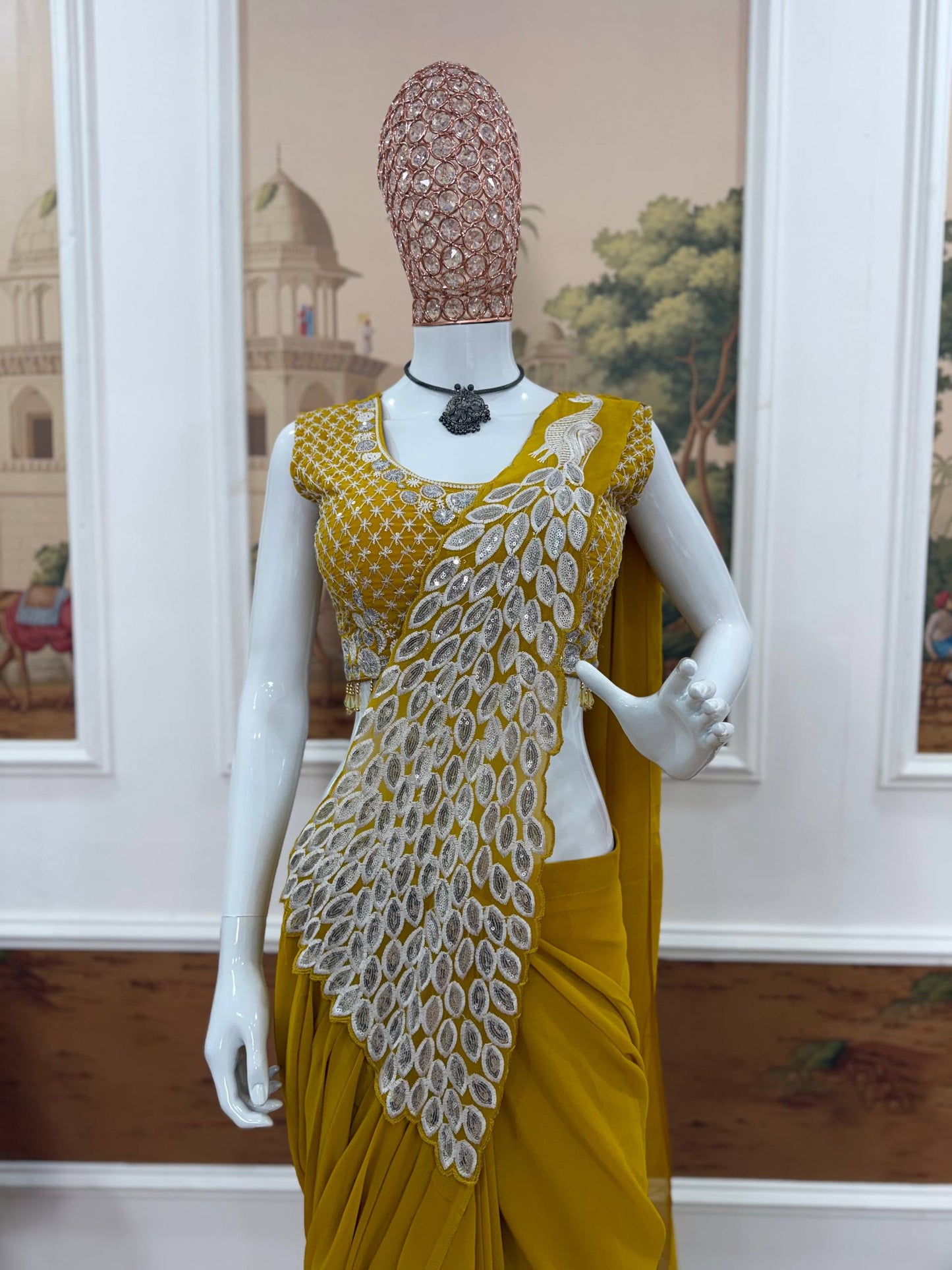 saree with fully embroidered