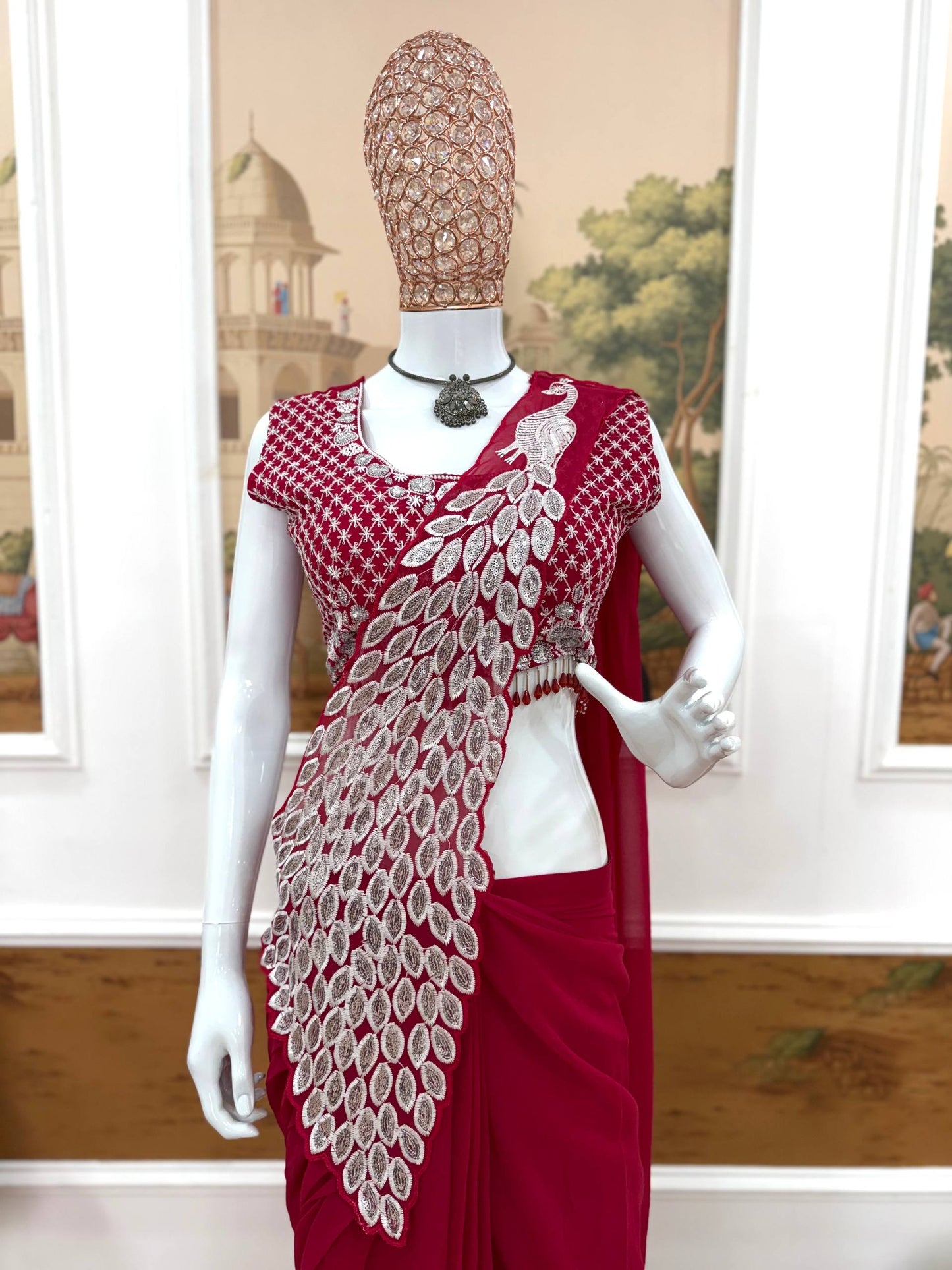 saree with fully embroidered