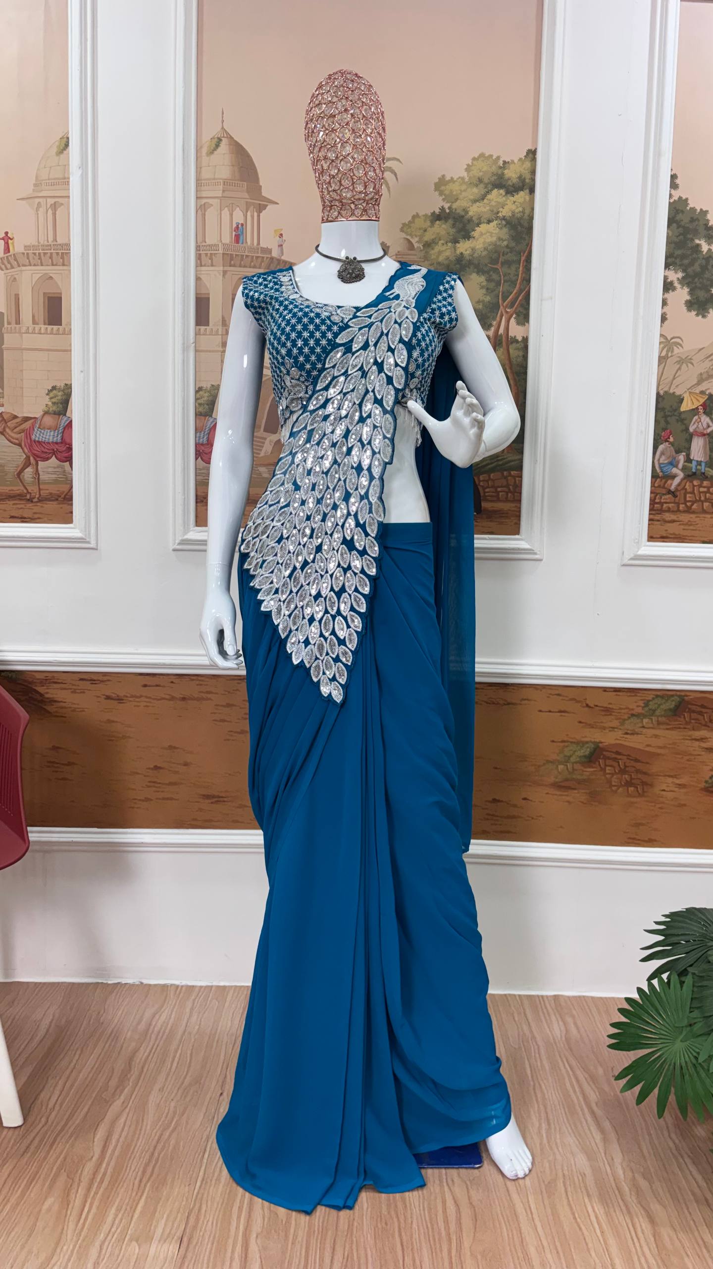 saree with fully embroidered