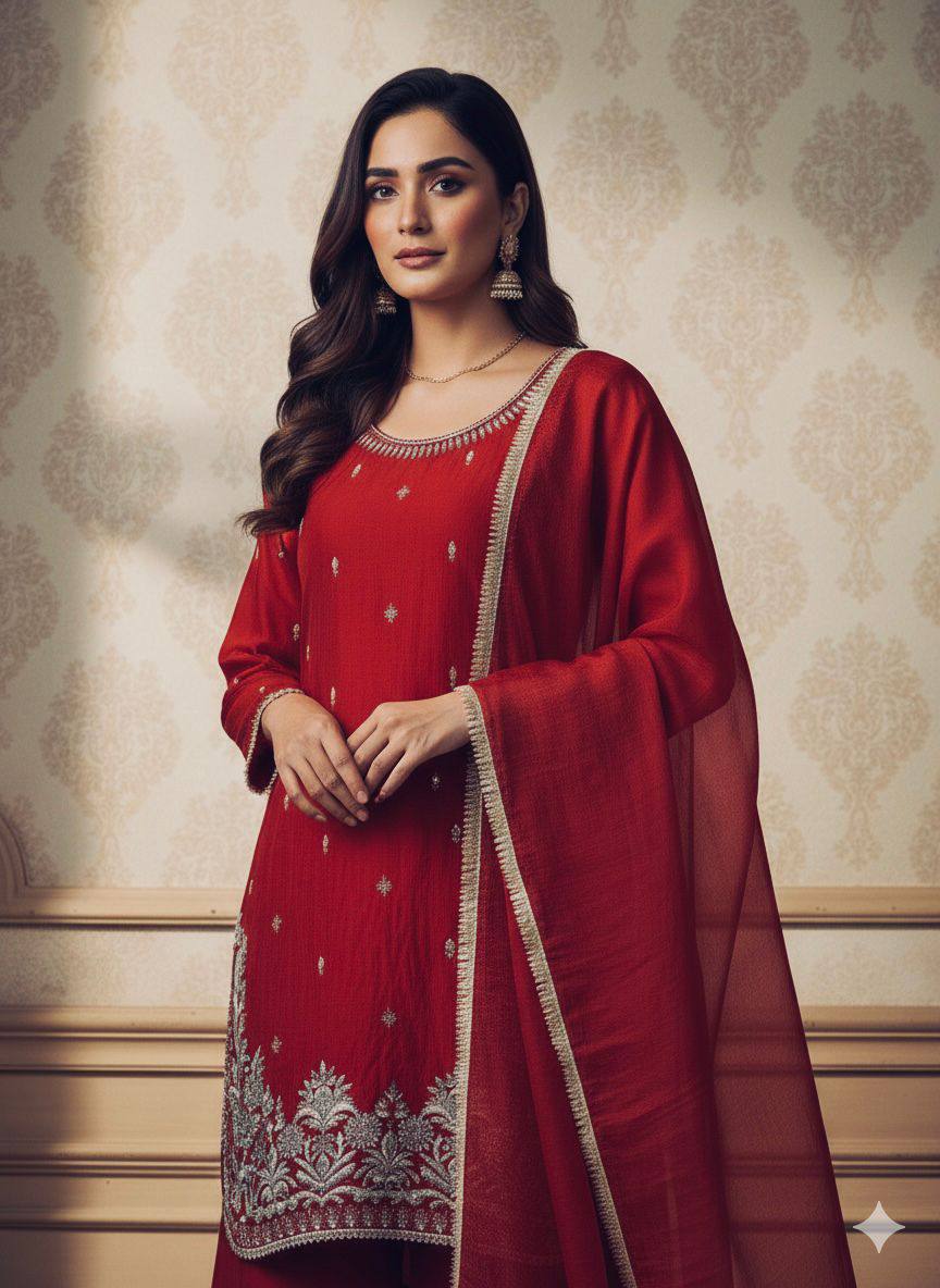 for this eid 🌙 our sequence embroidery worked top, plazzo and dupatta