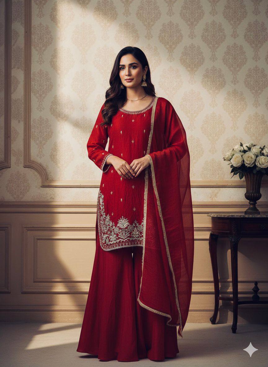 for this eid 🌙 our sequence embroidery worked top, plazzo and dupatta