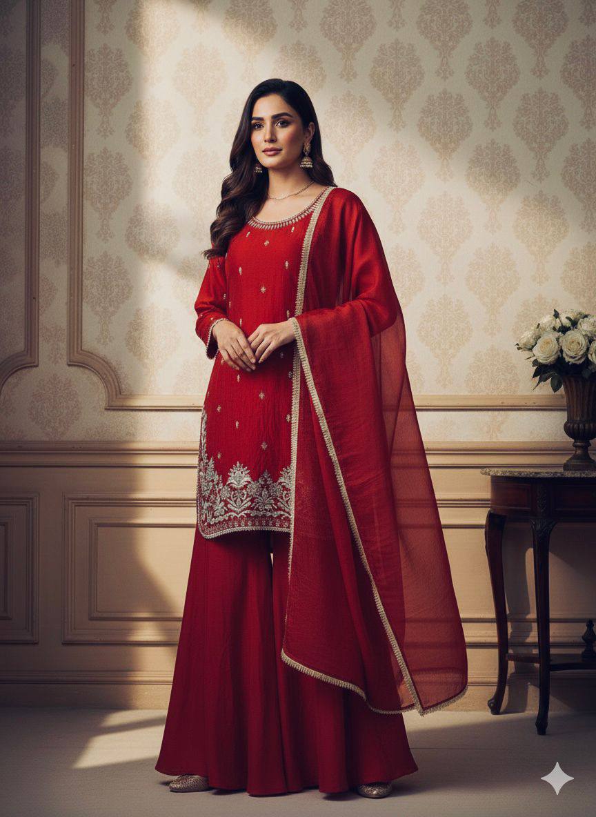 for this eid 🌙 our sequence embroidery worked top, plazzo and dupatta