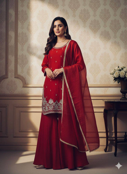 FOR THIS EID 🌙 OUR SEQUENCE EMBROIDERY WORKED TOP, PLAZZO AND DUPATTA