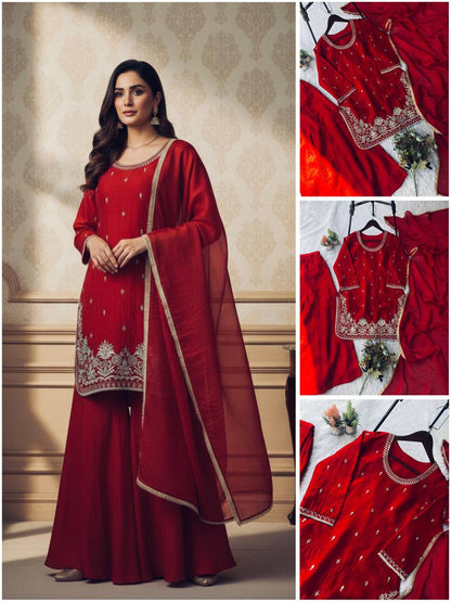 FOR THIS EID 🌙 OUR SEQUENCE EMBROIDERY WORKED TOP, PLAZZO AND DUPATTA
