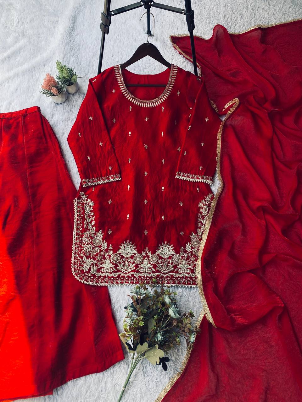 for this eid 🌙 our sequence embroidery worked top, plazzo and dupatta