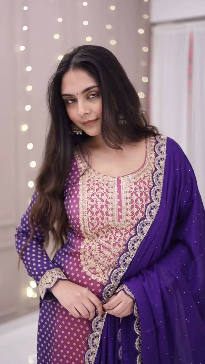 exclusive and trendy for wedding season our sequence embroidered top, pant and dupatta