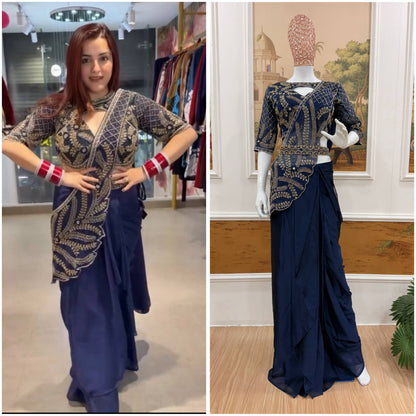 WE ARE LAUNCHING NEW SUPERHIT TRENDING READY TO WEAR SAREE WITH SEMI-BEADS & EMBROIDERED STYLIST BLOUSE & ON FAUX GEORGETTE FABRIC
