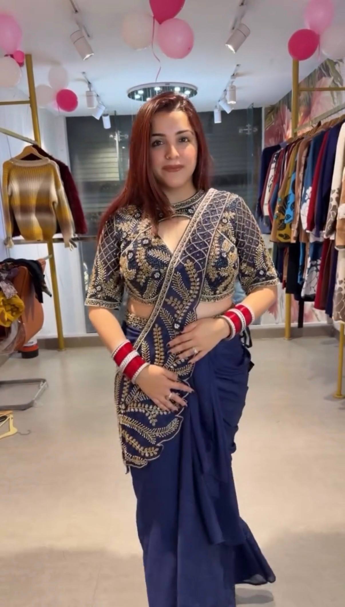 we are launching new superhit trending ready to wear saree with semi-beads & embroidered stylist blouse & on faux georgette fabric