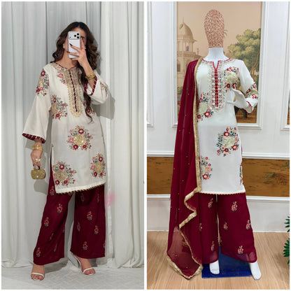 FESTIVAL SPECIAL 🌙LAUNCHING THREAD & SEQUINS, FAUX GEORGETTE FABRIC✨KURTI, DUPATTA & PENT* *👗 THIS SET IS COMING WITH EMBROIDERY WORK & STYLIST PATTERN FOR EVERY FESTIVAL