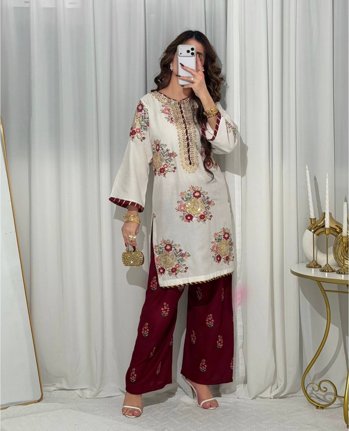 festival special 🌙launching thread & sequins, faux georgette fabric✨kurti, dupatta & pent* *👗 this set is coming with embroidery work & stylist pattern for every festival