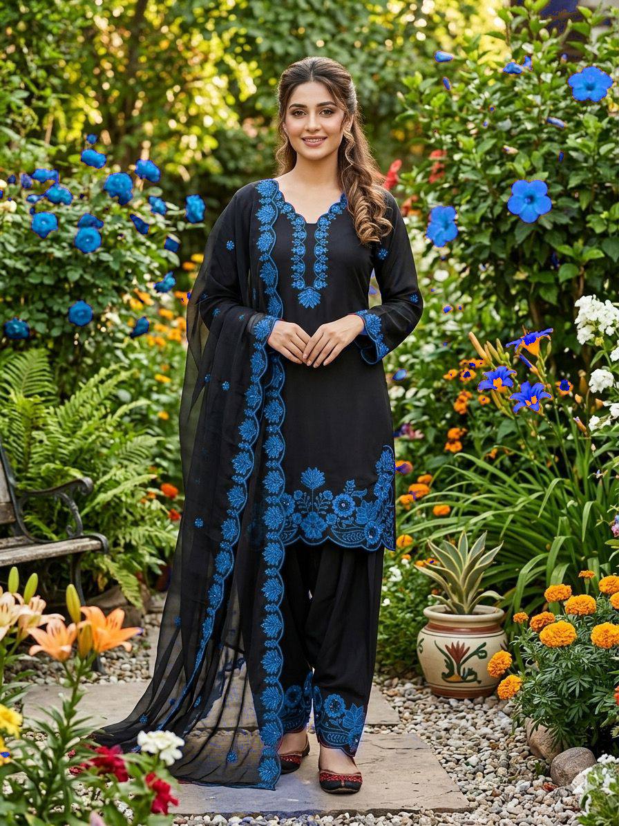 real modling this season wear our sequence embroidery worked top, farsi salwaar with dupatta