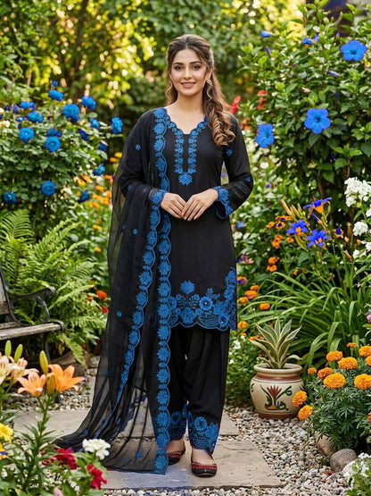 REAL MODLING THIS SEASON WEAR OUR SEQUENCE EMBROIDERY WORKED TOP, FARSI SALWAAR WITH DUPATTA