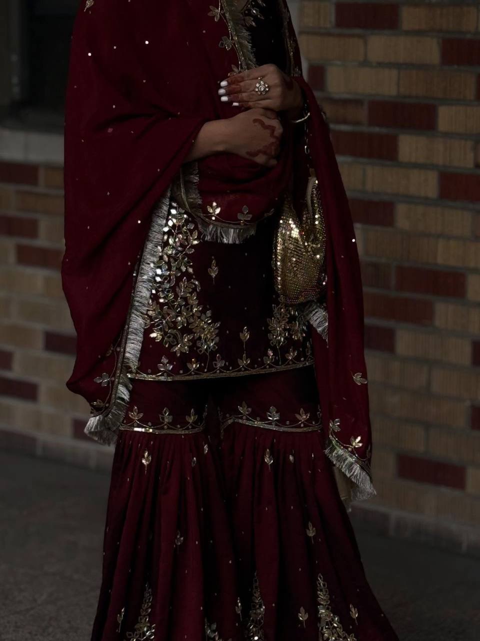 designer and elegance sarara suit in three piece with real mirror and sequence embroidery work