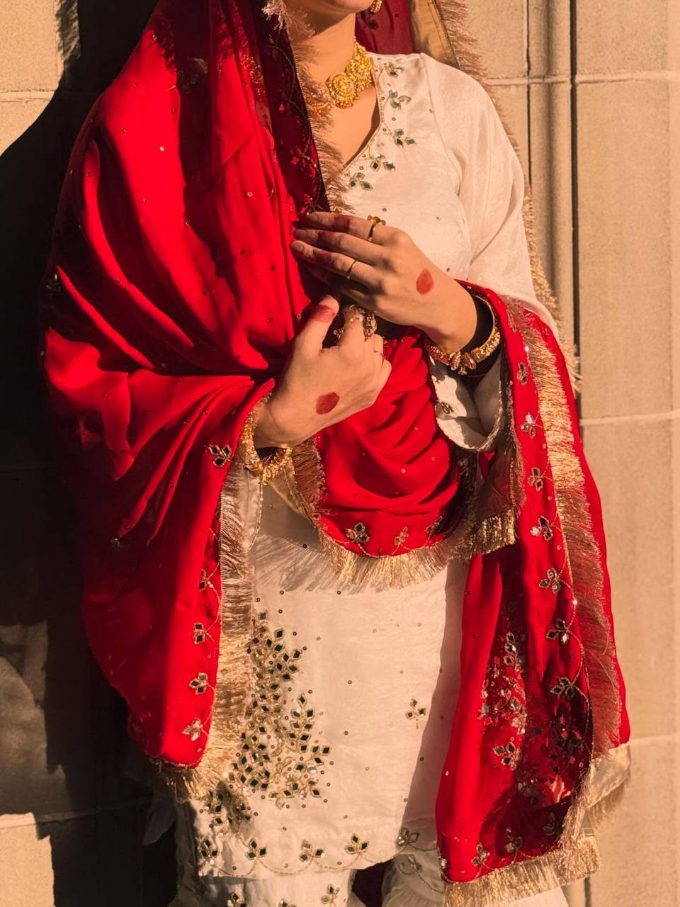 designer and elegance sarara suit in three piece with real mirror and sequence embroidery work