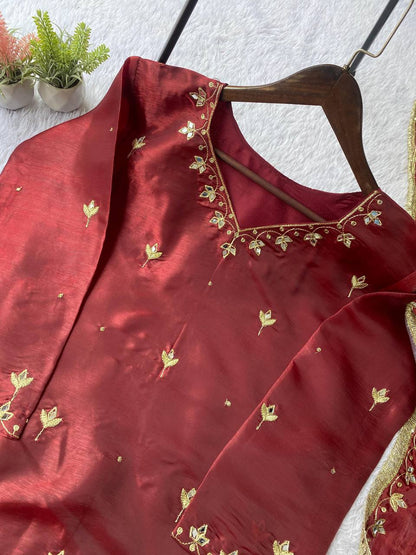 DESIGNER AND ELEGANCE SARARA SUIT IN THREE PIECE WITH REAL MIRROR AND SEQUENCE EMBROIDERY WORK
