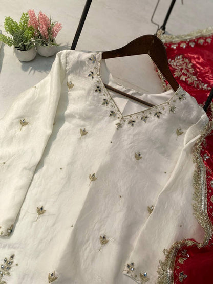 DESIGNER AND ELEGANCE SARARA SUIT IN THREE PIECE WITH REAL MIRROR AND SEQUENCE EMBROIDERY WORK