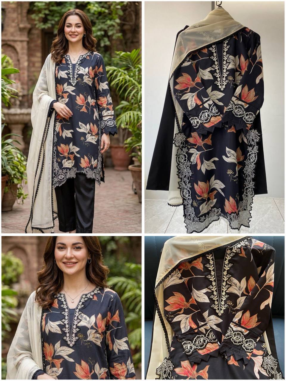 hania amir inspired summer season wear pakistani suit with embroidered top, plazzo and dupatta