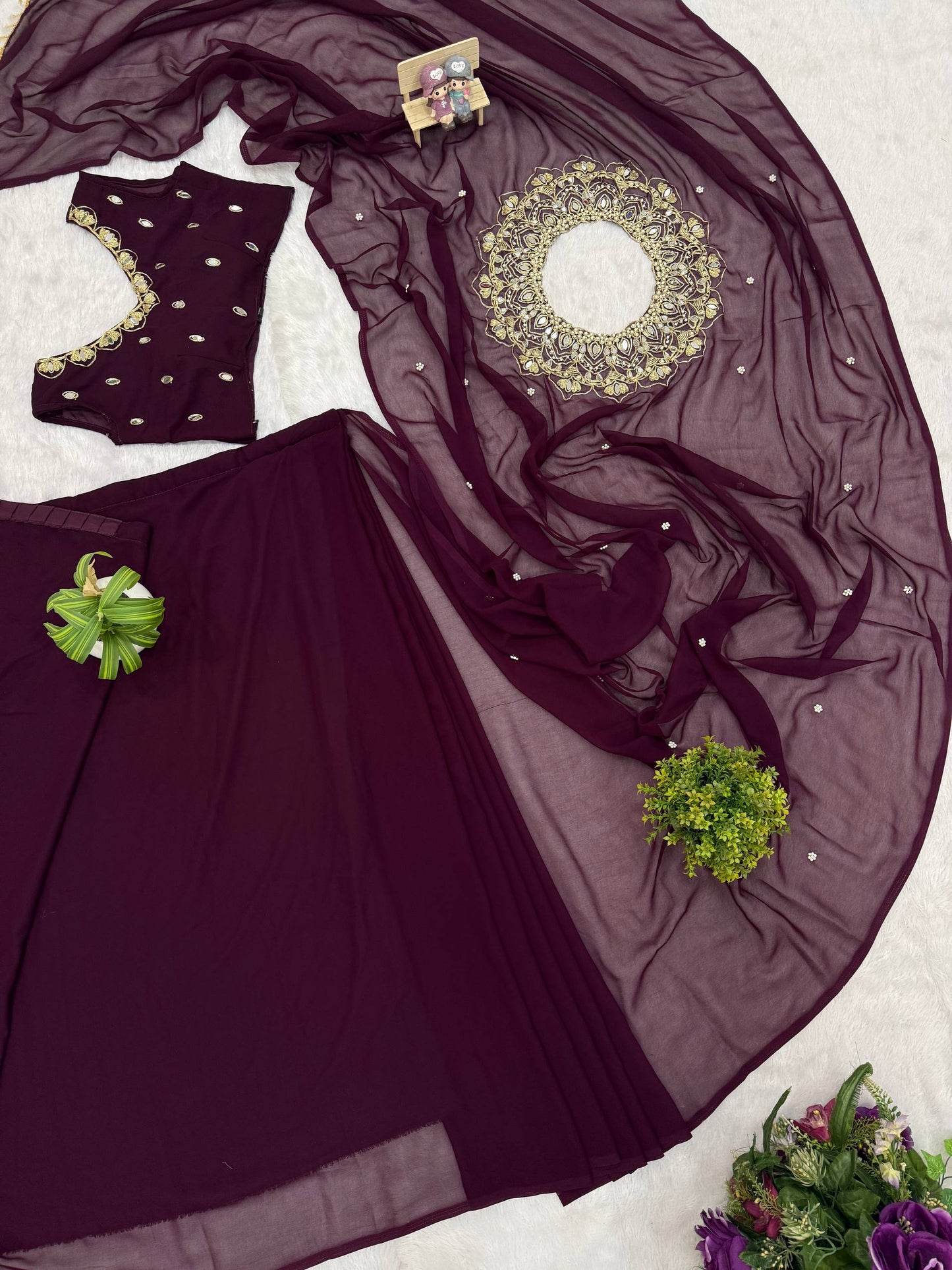 exclusive 2 styles hand worked, drape saree on faux georgette fabric with stitched blouse